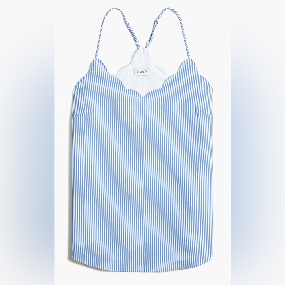 J. Crew Blue and White scalloped neck tailored tank